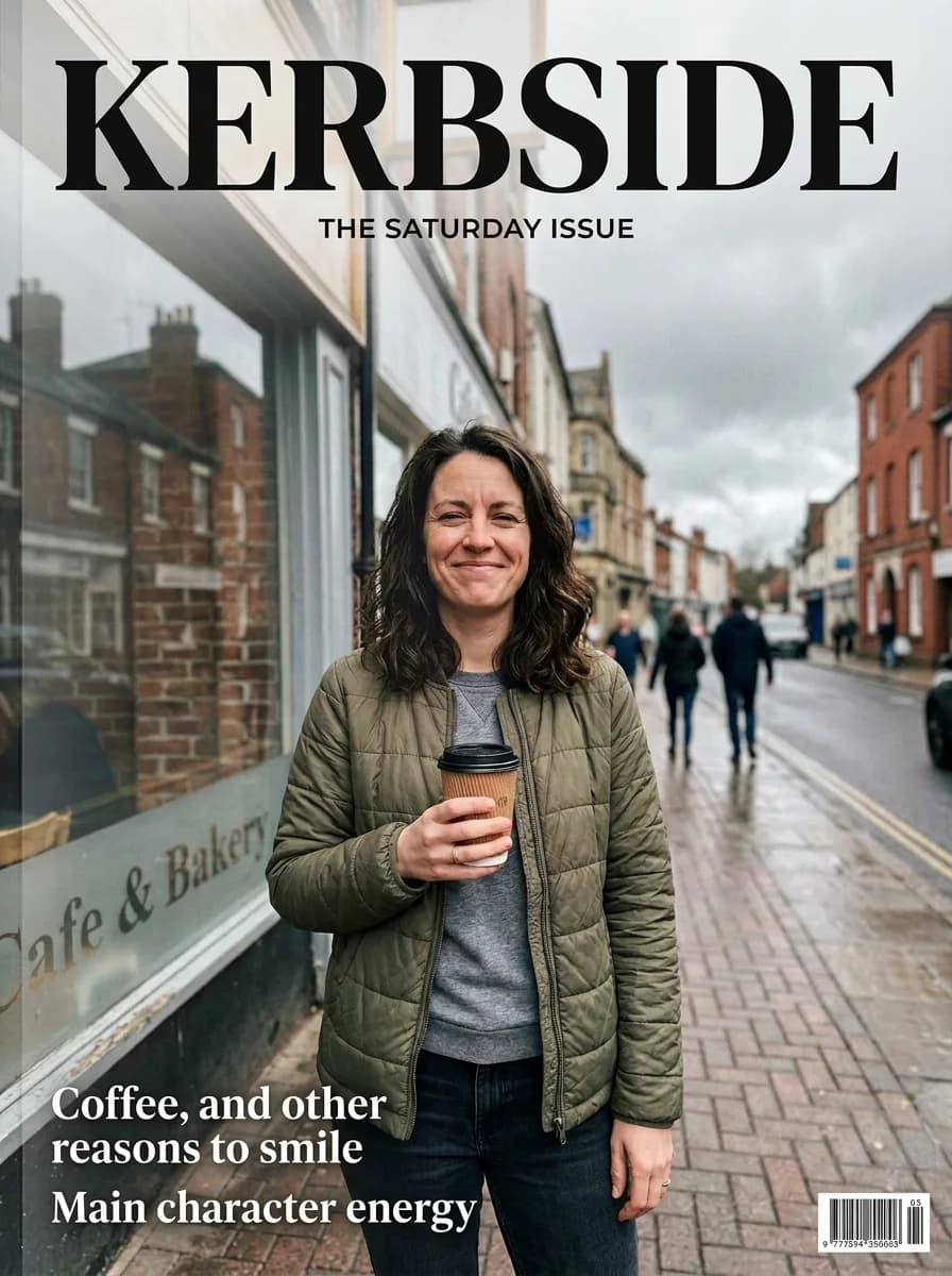 Cover Star: a person on a street as a glossy magazine cover. concept preview