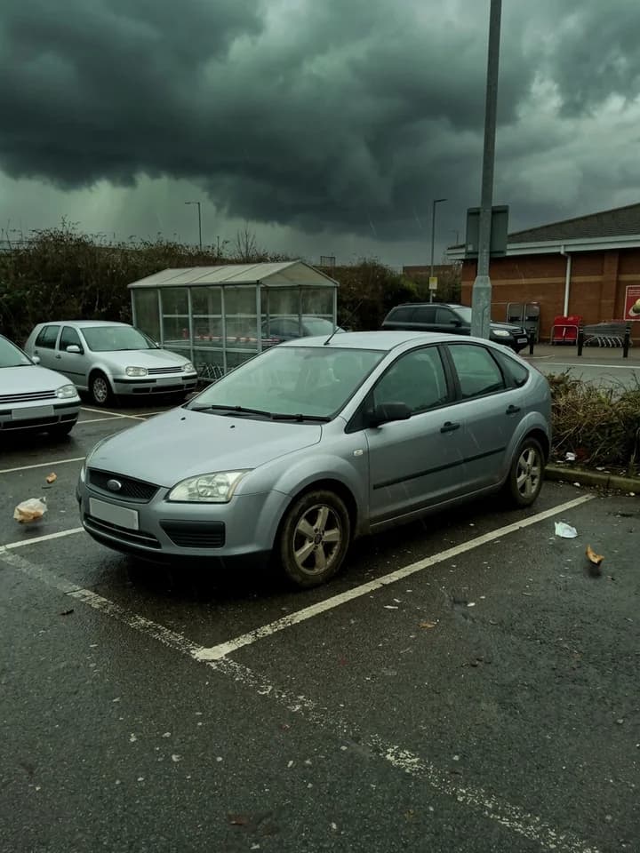 Storm Front: lightning lights a parked car as the camera orbits it in a storm. concept preview