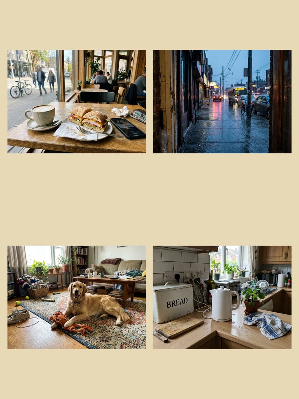 Four small photos arranged on a cream sheet