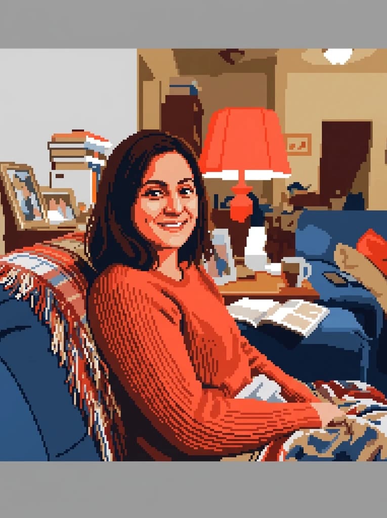 Woman on a sofa as a pixel-art avatar